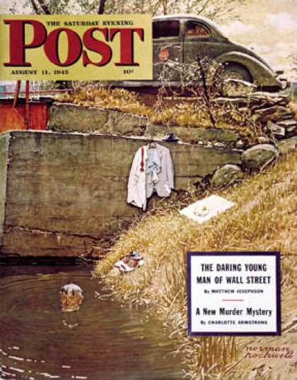 Saturday Evening Post - 1945-08-11: "Swimming Hole" (Norman Rockwell)