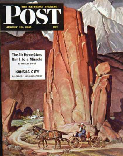 Saturday Evening Post - 1945-08-25: Sailor Comes Home to Mountain Ranch (Mead Schaeffer)