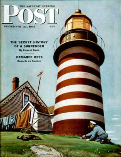 Saturday Evening Post - 1945-09-22: Lighthouse Keeper (Stevan Dohanos)