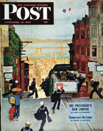 Saturday Evening Post - 1945-09-29: San Francisco Cable Car (Mead Schaeffer)