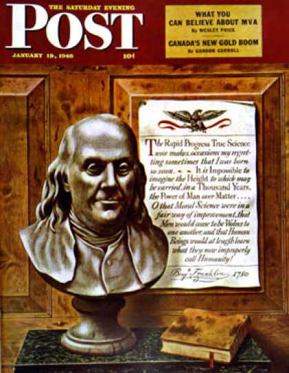 Saturday Evening Post - 1946-01-19: Benjamin Franklin - bust and quote (John Atherton)