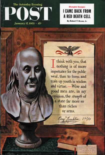 Saturday Evening Post - 1953-01-17: Benjamin Franklin - bust and quote (John Atherton)