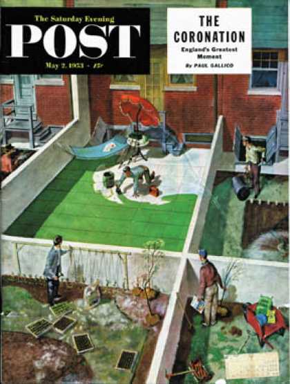 Saturday Evening Post - 1953-05-02: Painting the Patio Green (Thornton Utz)