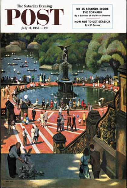 Saturday Evening Post - 1953-07-11: Boating in Central Park (John Falter)