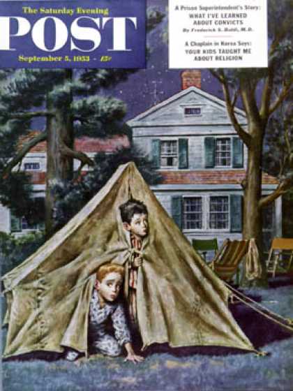 Saturday Evening Post - 1953-09-05: Backyard Campers (Amos Sewell)