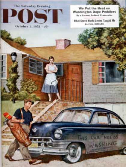 Saturday Evening Post - 1953-10-03: This Car Needs Washing (Amos Sewell)