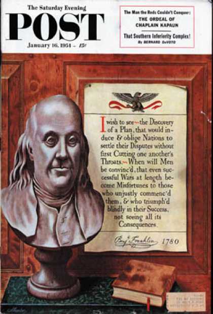 Saturday Evening Post - 1954-01-16: Benjamin Franklin - bust and quote (John Atherton)
