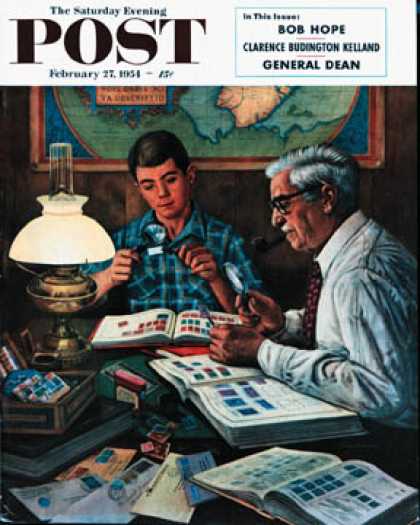 Saturday Evening Post - 1954-02-27: Stamp Collecting (Stevan Dohanos)