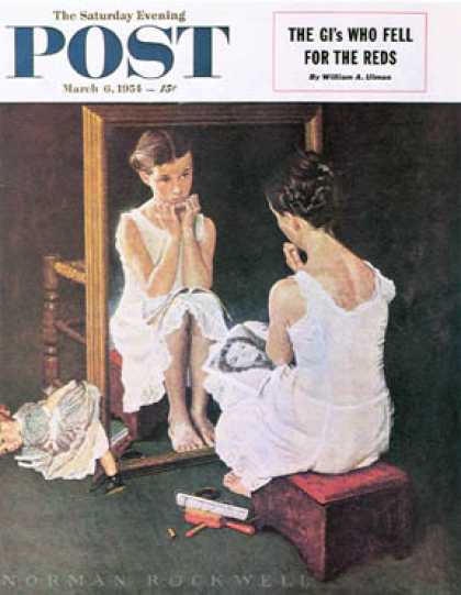 Saturday Evening Post - 1954-03-06: "Girl at the Mirror" (Norman Rockwell)