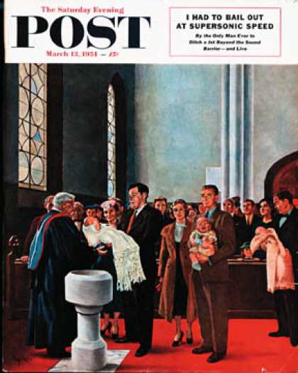 Saturday Evening Post - 1954-03-13: Christening or Baptism (George Hughes)