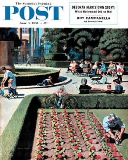 Saturday Evening Post - 1954-06-05: City Park (John Falter)