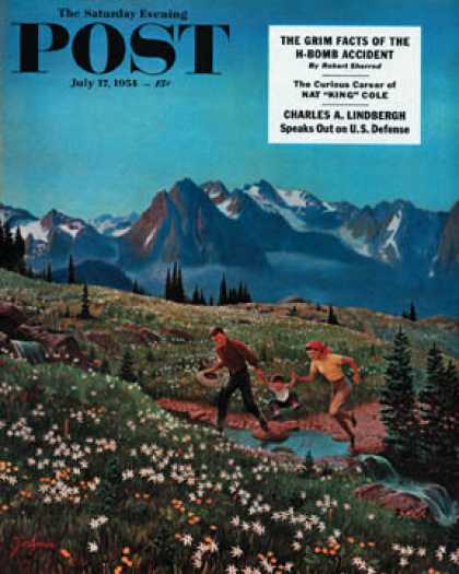 Saturday Evening Post - 1954-07-17: Picnic On Mt. Ranier (John Clymer)