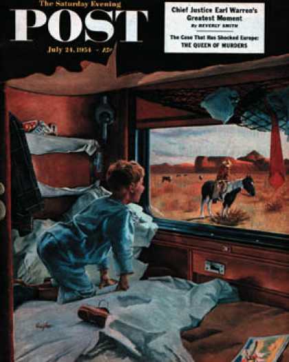 Saturday Evening Post - 1954-07-24: Train Window on the West (George Hughes)