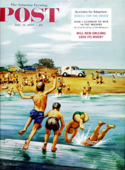 Saturday Evening Post - 1954-07-31: Ice Cream Truck at the Beach (Stevan Dohanos)
