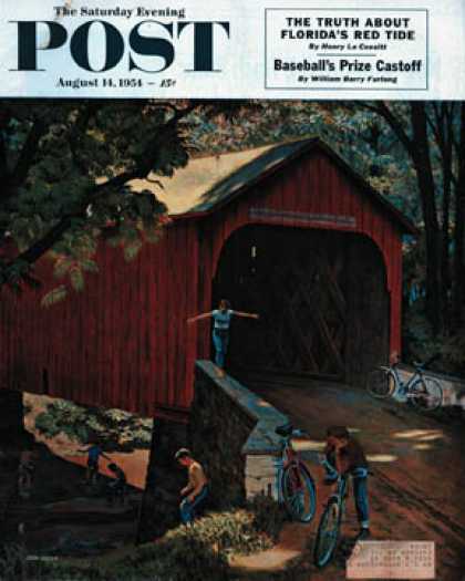 Saturday Evening Post - 1954-08-14: Covered Bridge (John Falter)