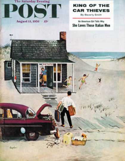 Saturday Evening Post - 1956-08-11: First Day at the Beach (George Hughes)