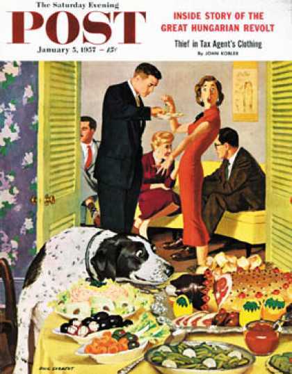 Saturday Evening Post - 1957-01-05: Doggy Buffet (Richard Sargent)