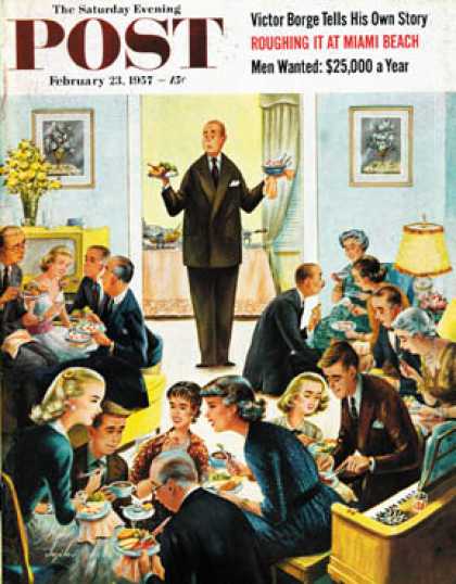 Saturday Evening Post - 1957-02-23: Dinner Buffet (Constantin Alajalov)