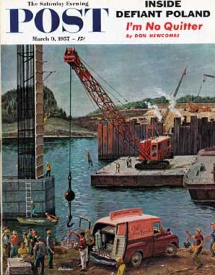 Saturday Evening Post - 1957-03-09: Bridge Construction (Ben Kimberly Prins)