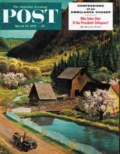 Saturday Evening Post - 1957-03-23: Mountain Farm (John Clymer)