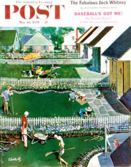 Saturday Evening Post - 1957-05-18: Spring Yardwork (Thornton Utz)