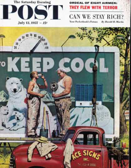 Saturday Evening Post - 1957-07-13: Billboard Painters (Stevan Dohanos)