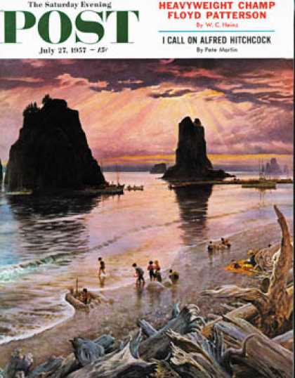 Saturday Evening Post - 1957-07-27: Pacific Ocean Sunset (John Clymer)