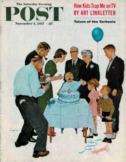 Saturday Evening Post - 1957-11-02: First Birthday (George Hughes)