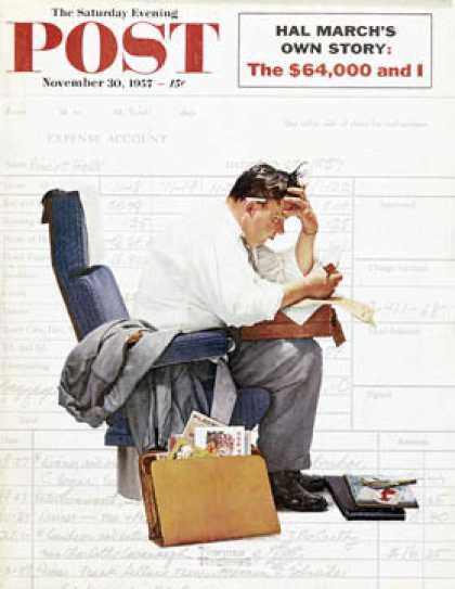 Saturday Evening Post - 1957-11-30: "Balancing the Expense Account" (Norman Rockwell)