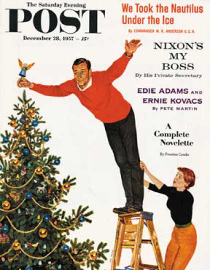 Saturday Evening Post - 1957-12-28: Topping the Tree (John Falter)