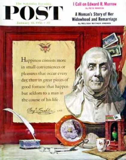 Saturday Evening Post - 1958-01-18: Benjamin Franklin - bust and quote (Stanley Meltzoff)