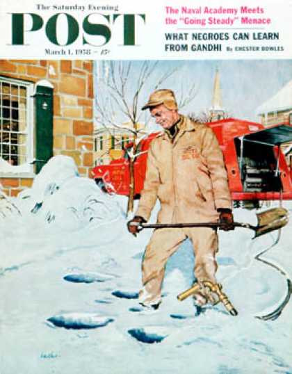 Saturday Evening Post - 1958-03-01: Heating Oil Delivery (George Hughes)