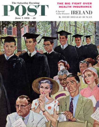Saturday Evening Post - 1958-06-07: Entrance of the Graduates (George Hughes)
