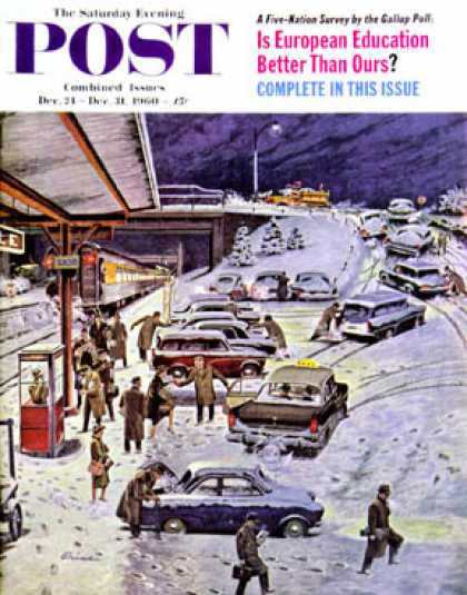 Saturday Evening Post - 1960-12-24: Commuter Station Snowed In (Ben Kimberly Prins)