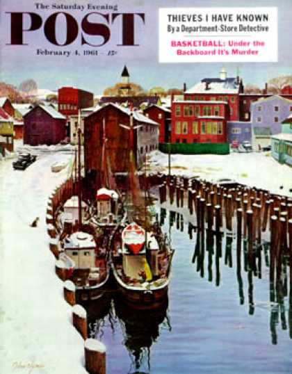 Saturday Evening Post - 1961-02-04: Gloucester Harbor in Winter (John Clymer)