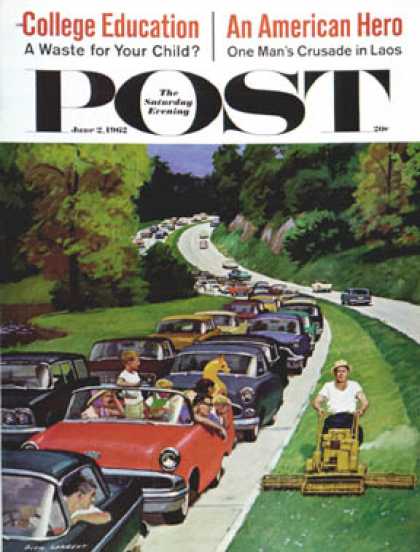 Saturday Evening Post - 1962-06-02: Speeder on the Median (Richard Sargent)