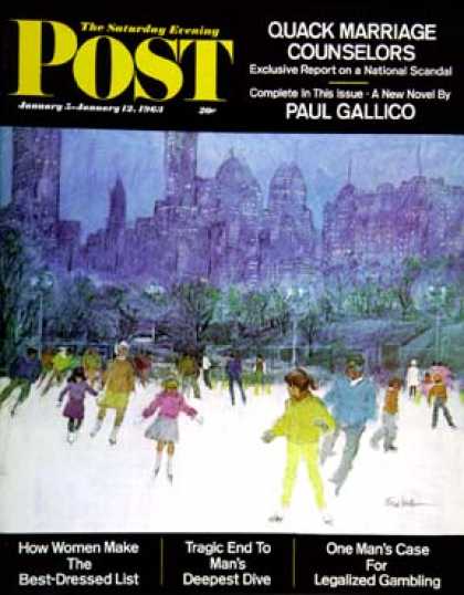 Saturday Evening Post - 1963-01-05: Ice Skating in Central Park (Frank Mullins)