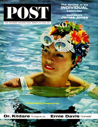 Saturday Evening Post - 1963-03-30: Flowered Bathing Cap (John Bryson)