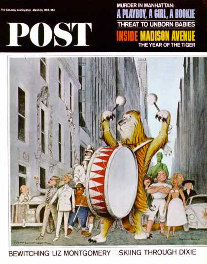 Saturday Evening Post - 1965-03-13: Advertising Characters on Parade (N.M. Bodecker)