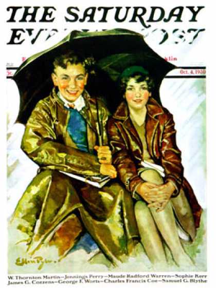 Saturday Evening Post - 1930-10-04: Couple in Rain (Ellen Pyle)