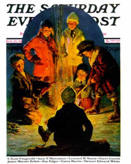 Saturday Evening Post - 1931-02-21: Skaters' Bonfire (Eugene Iverd)
