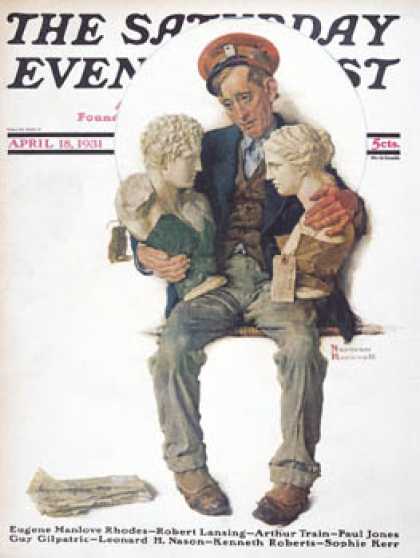 Saturday Evening Post - 1931-04-18: "Delivering Two Busts" (Norman Rockwell)