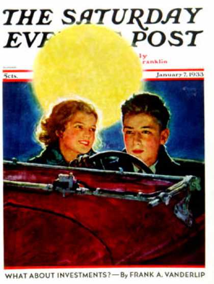 Saturday Evening Post - 1933-01-07: Moonlit Car Ride (Eugene Iverd)