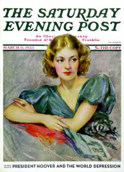 Saturday Evening Post - 1933-03-11: Woman in Teal (Marland Stone)