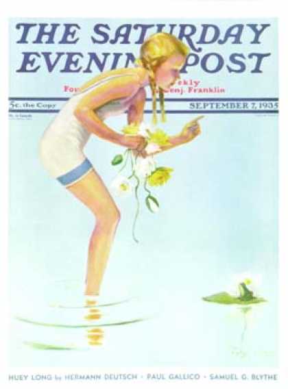 Saturday Evening Post - 1935-09-07: Girl and Water Lilies (Penrhyn Stanlaws)