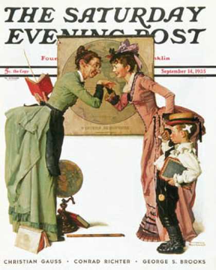 Saturday Evening Post - 1935-09-14: "First Day of School" or   "Back to School" (Norman Rockwell)