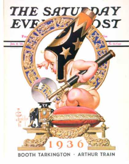 Saturday Evening Post - 1936-01-04: Baby New Year and Crystal Ball (J.C. Leyendecker)