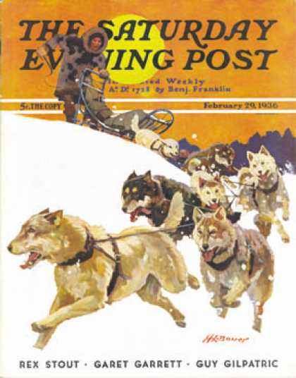 Saturday Evening Post - 1936-02-29: Eskimo and Dog Sled (Maurice Bower)