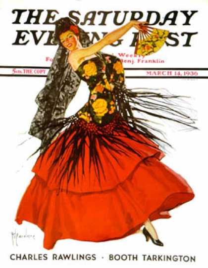 Saturday Evening Post - 1936-03-14: Flamenco Dancer in Red (R.J. Cavaliere)