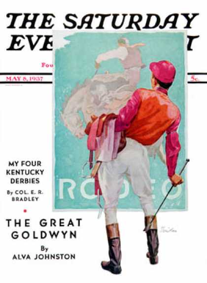 Saturday Evening Post - 1937-05-08: Jockey Looks at Poster (John E. Sheridan)